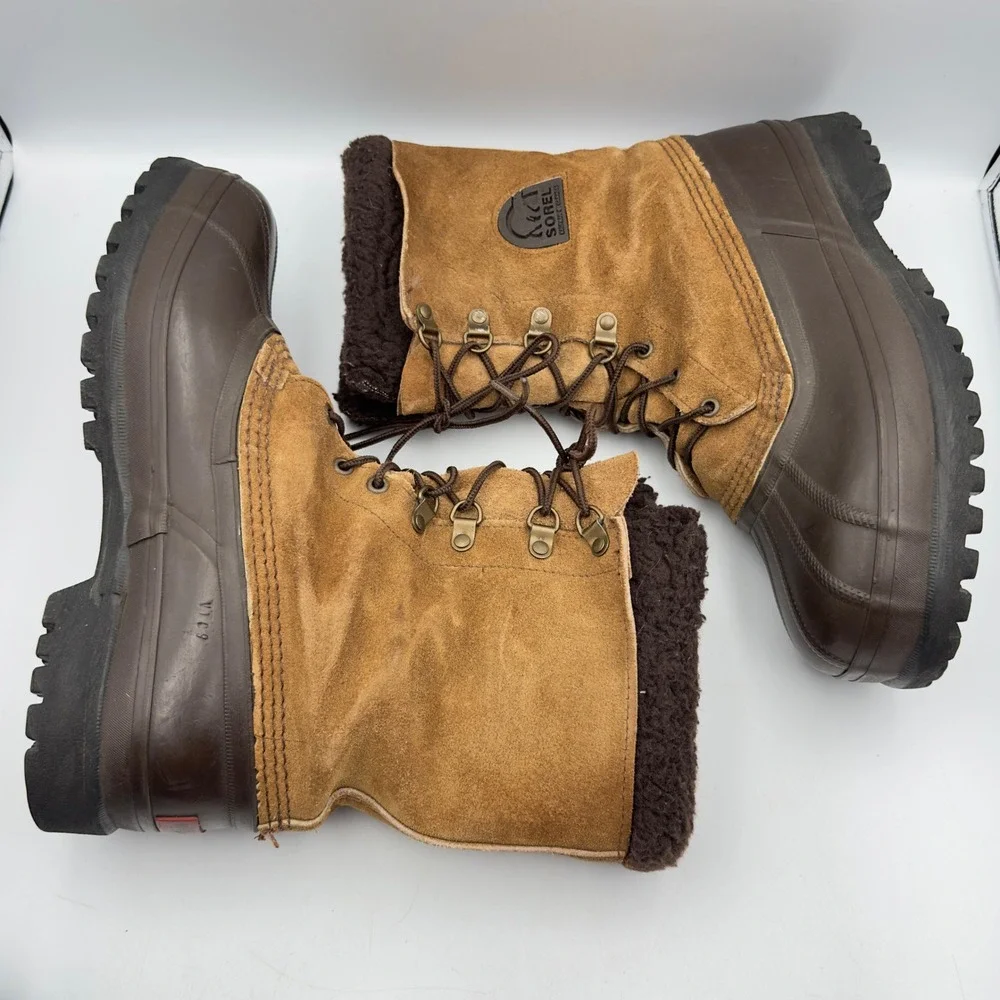 Sorel Kaufman Canada Winter Boots Brown Suede Duck Boots Vintage 9 Snow Rugged